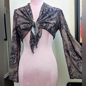 Joni Bell Sleeve Crop Top in Lace Illusion Lycra